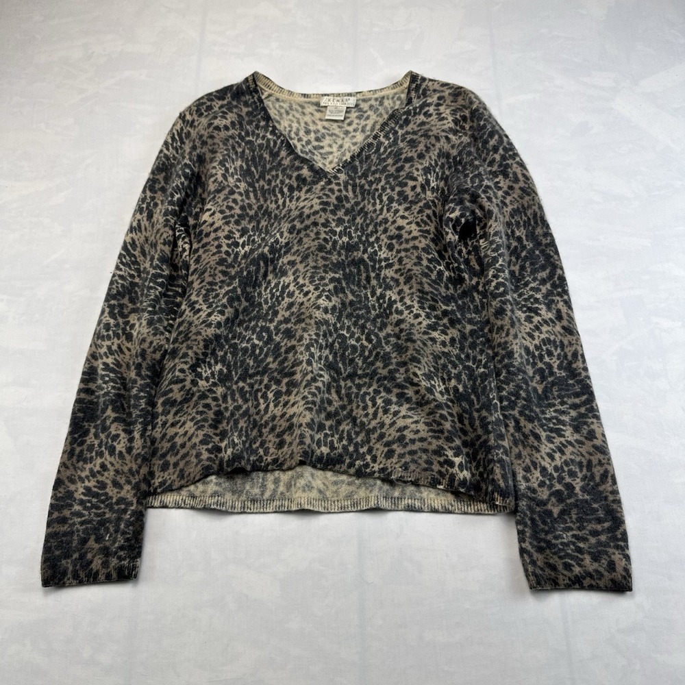 Kenar Leopard 2-Ply Cashmere Sweater V-Neck Womens XL